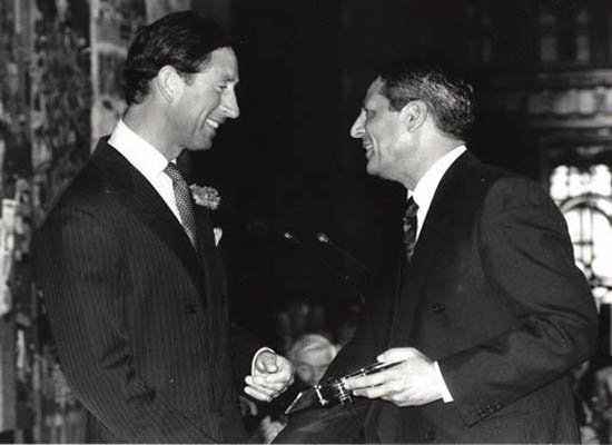 Imtiaz Ahmad receiving award from HRH Prince Charles (now King Charles III)